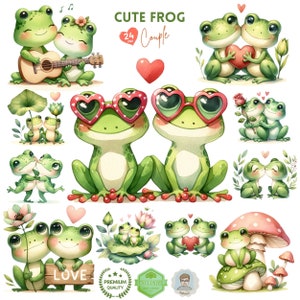 Niedliches Paar Frosch Clipart, Aquarell Feuchtgebiete Clipart, Liebe Frosch, Clipart PNG, Kinderzimmer Kunst, Valentine Sublimation, Kinder Valentinstag Karte