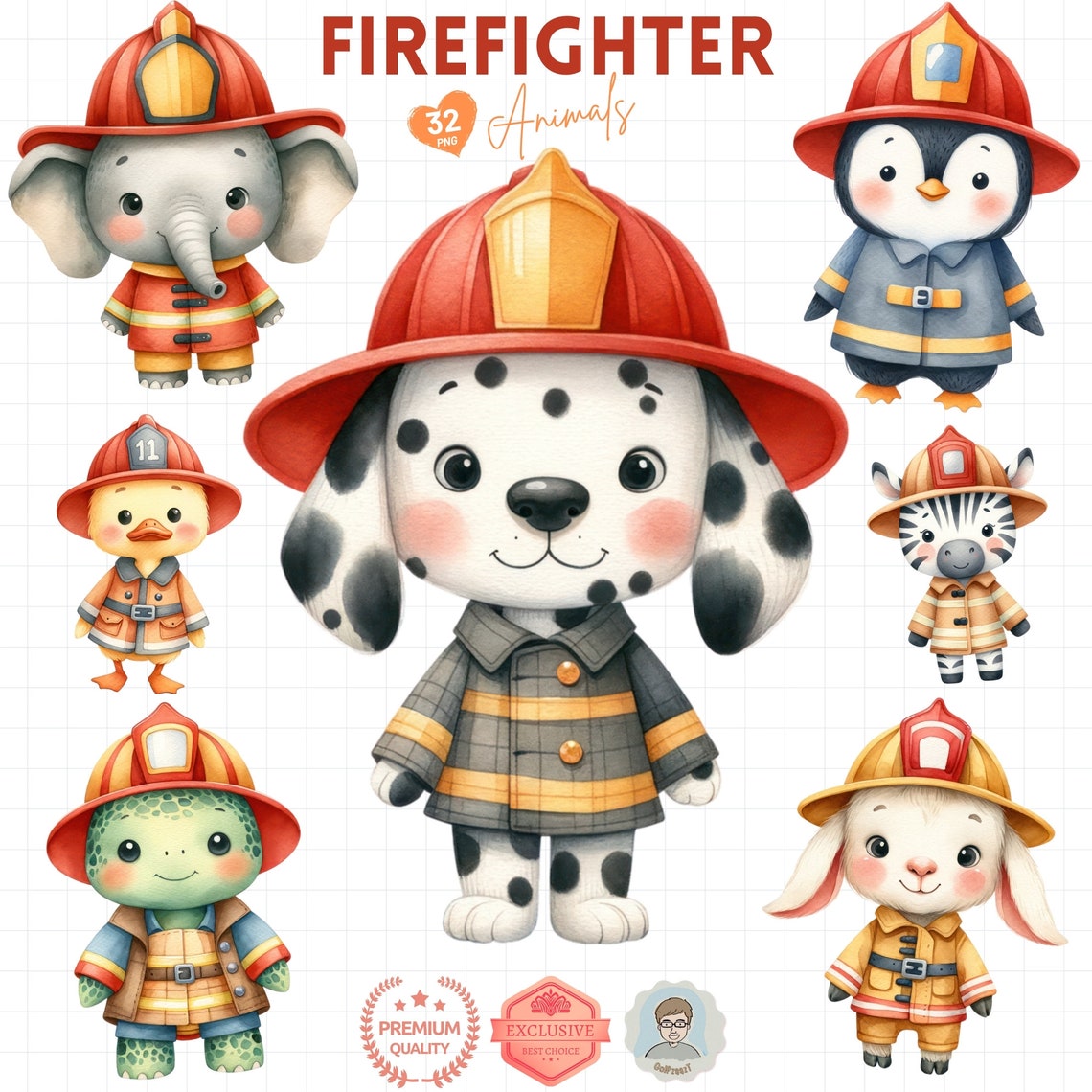 Little Heroes, Firefighter Animals Clipart, Cute Rescue Team PNG ...