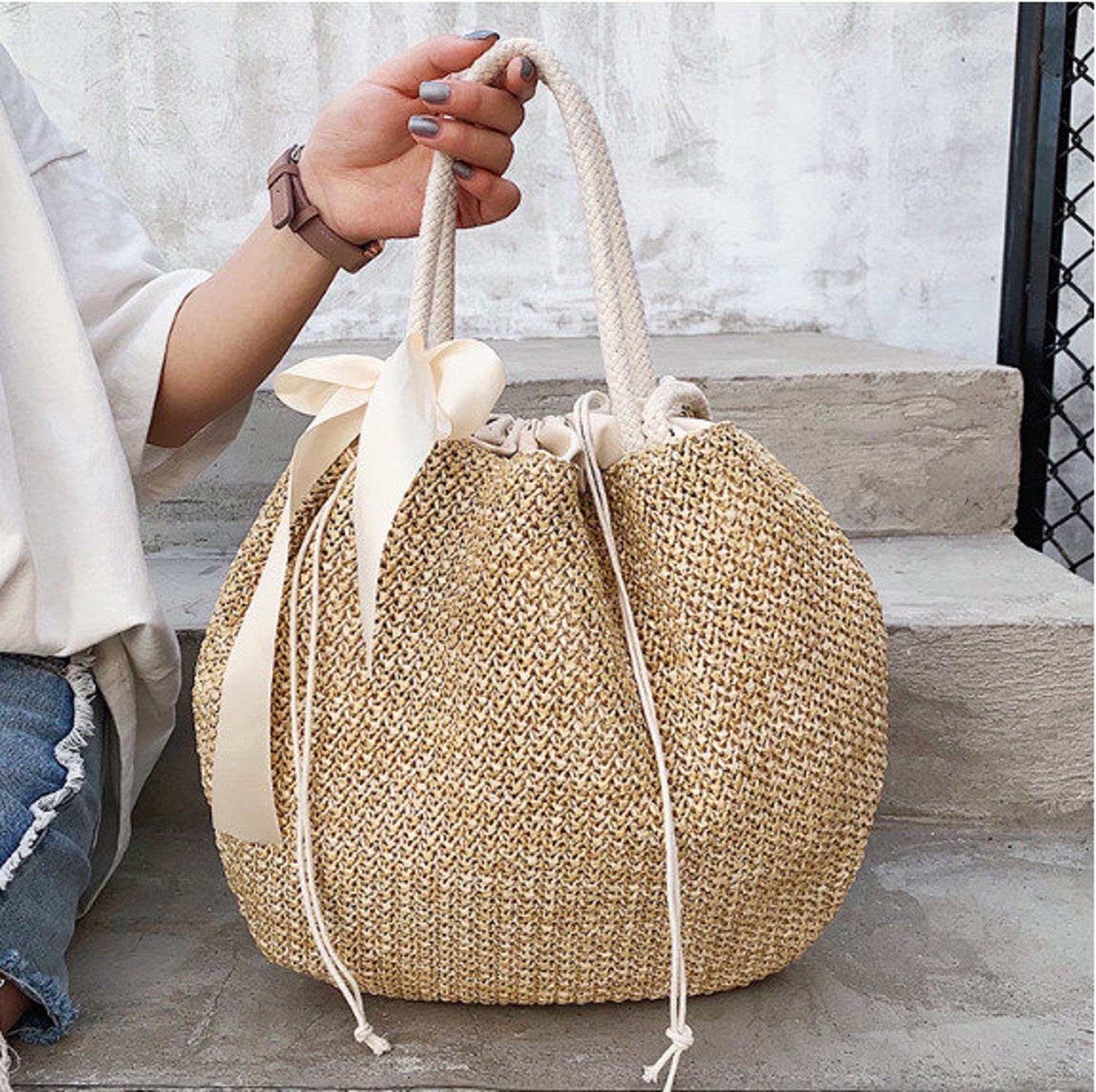 Rattan Woven Women Handbag Summer Beach Bag Large Capacity | Etsy