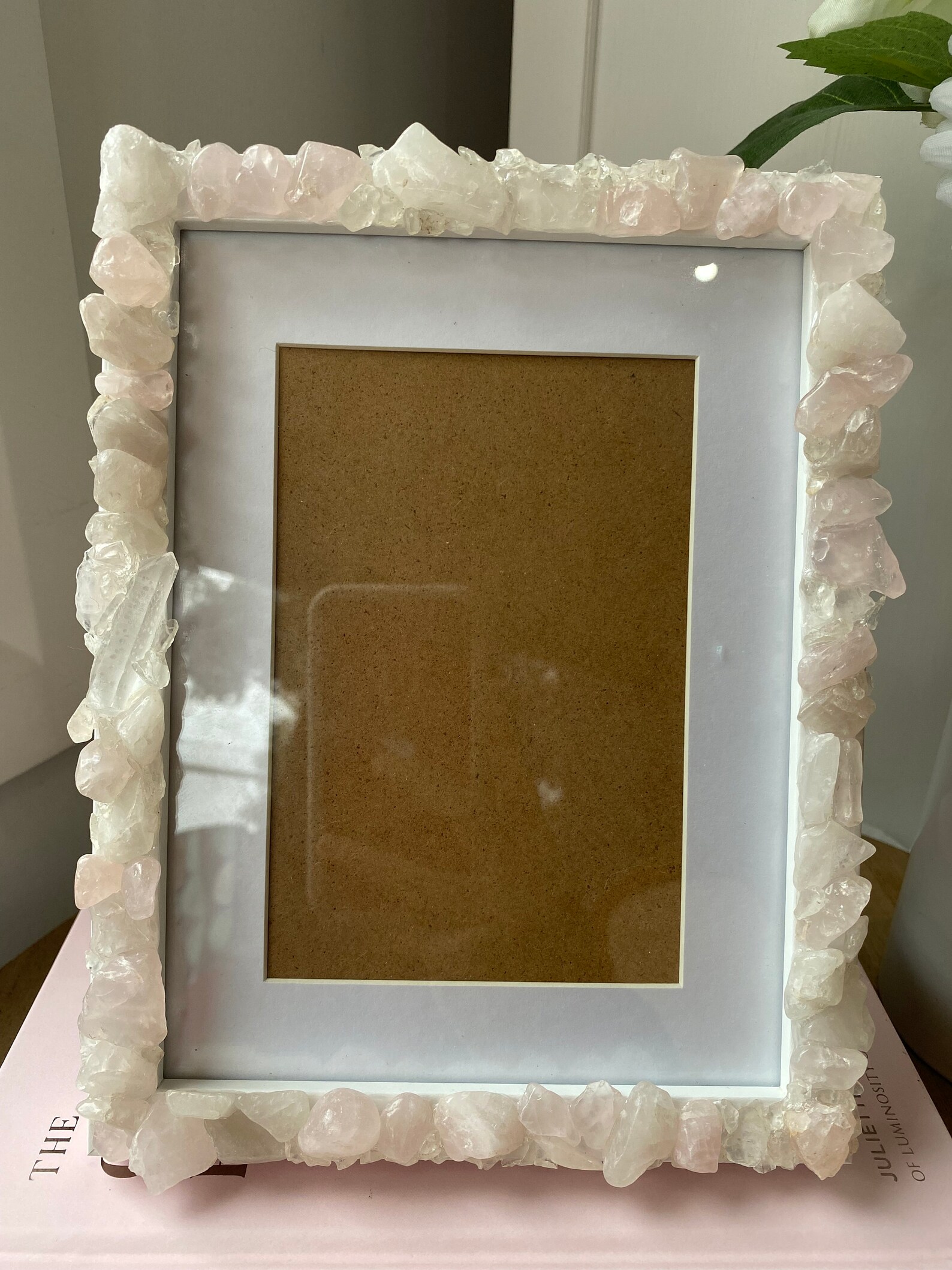 Rose quartz and clear quartz small crystal photo frame Etsy