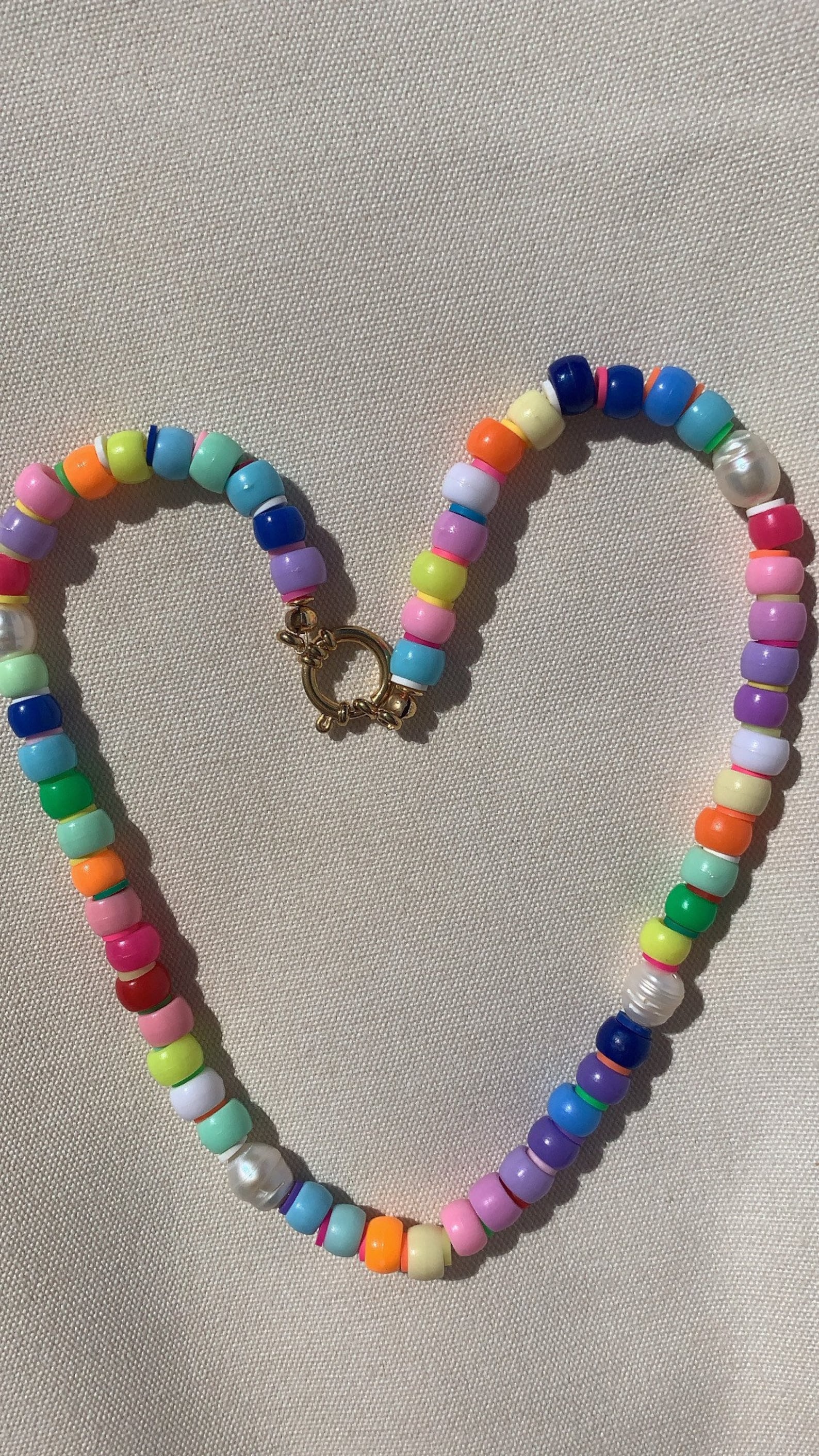 Pony bead necklace with pearls Handmade multicolor beads Etsy