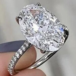 4 Carat Moissanite Oval Cut Wedding Ring, 14K Solid White Gold Ring, Oval Cut Hidden Halo Engagement Ring, Anniversary Ring Gifts For Her