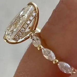 3 CT Pear Cut Moissanite Diamond Ring Pear Hidden Halo Engagement Ring 14K Solid Gold Wedding Ring For Women Teardrop Ring Anniversary Ring