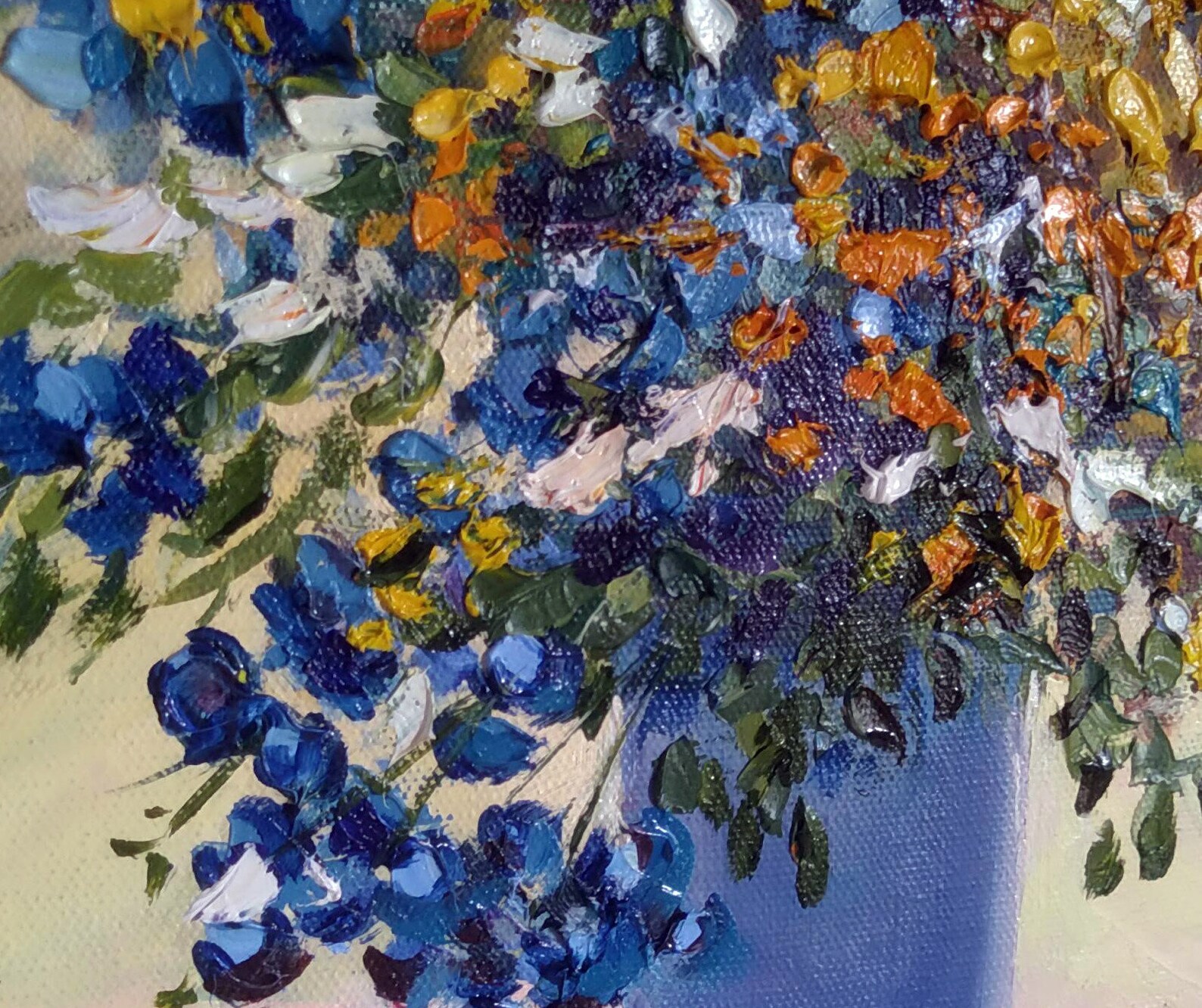 Yellow and blue bouquet oil painting flowers colorful decor Etsy