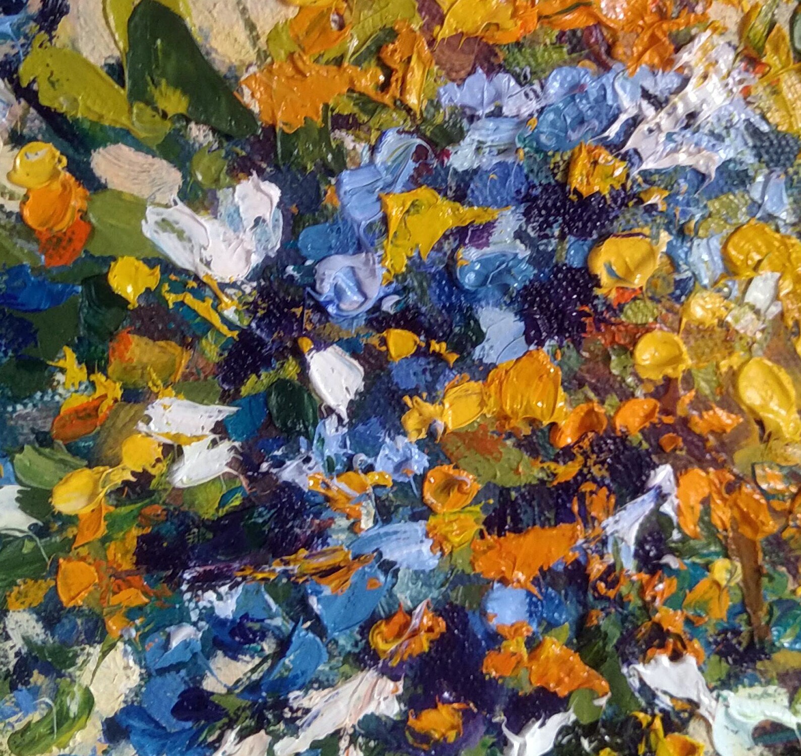 Yellow and blue bouquet oil painting flowers colorful decor Etsy