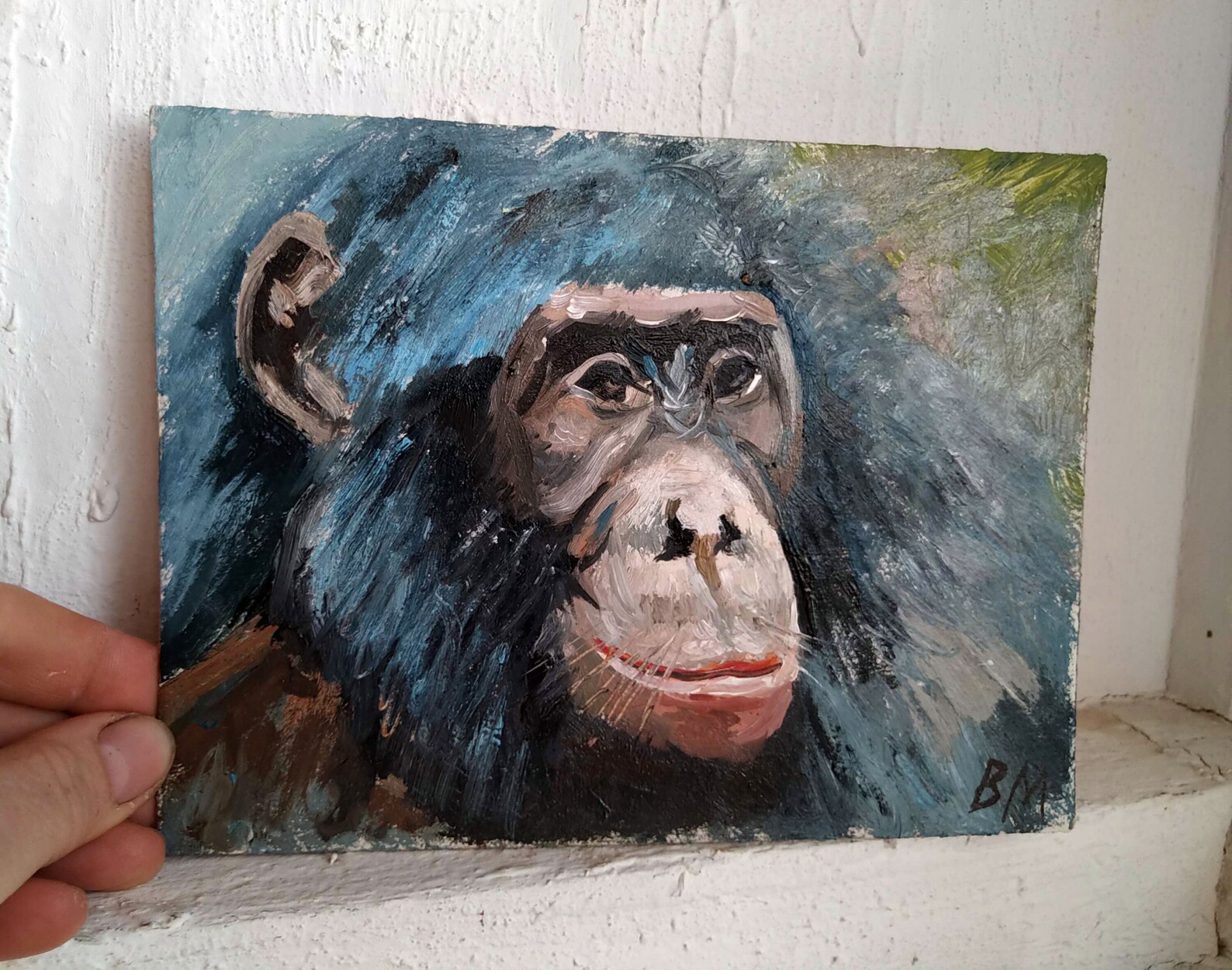 Chimpanzee Oil Painting Great Ape Art Lover Gift Birthday Gift Etsy
