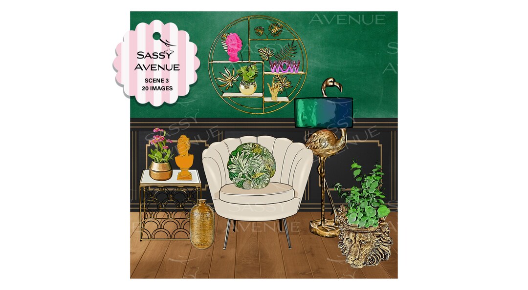 Living Room Scene, Living Room Background, Home Decor Stickers, Digital ...