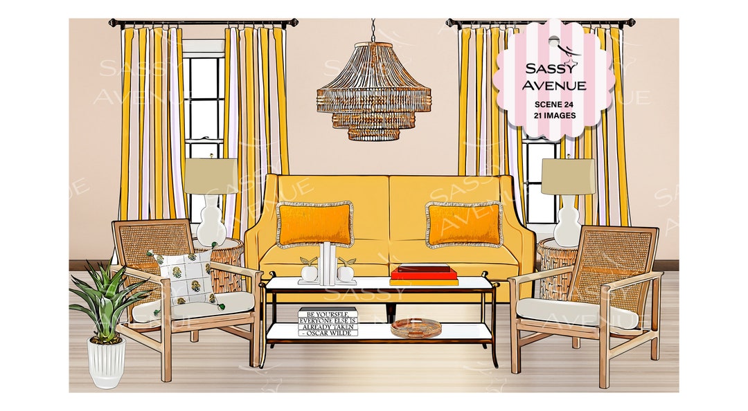Living Room Scene, Living Room Background, Home Decor Stickers, Digital ...