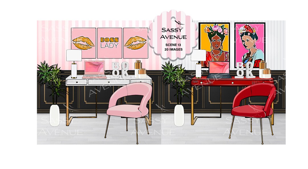 Home Office Scene, Home Office Background, Home Decor Stickers, Digital