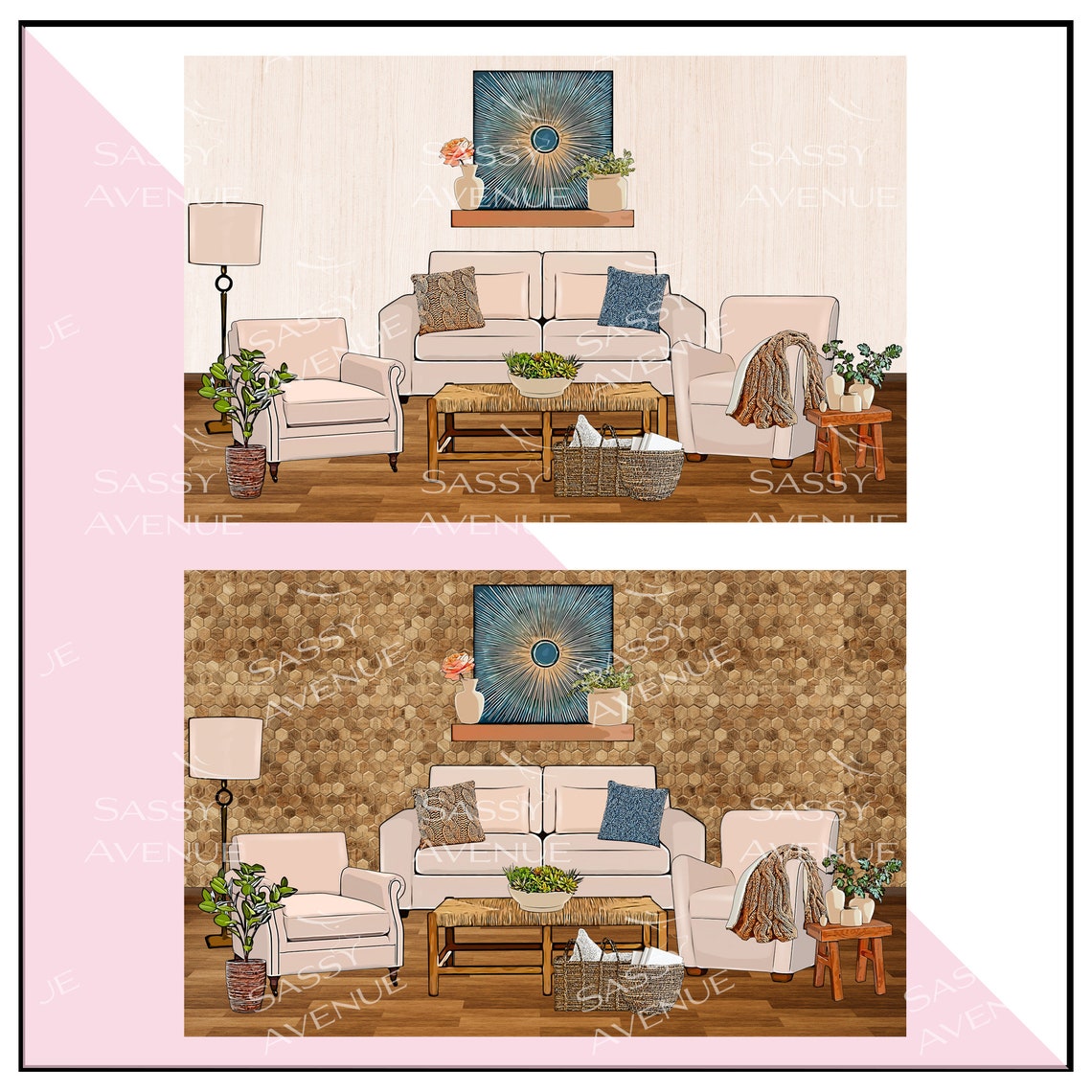 Living Room Scene, Living Room Background, Home Decor Stickers, Digital