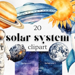 20 bundle di clipart ad acquerello del sistema solare spaziale / Immagini ad alta risoluzione / Download digitale istantaneo / 300 DPI