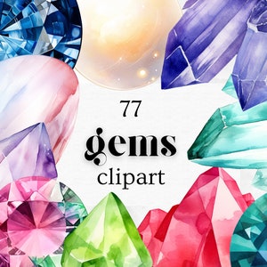 77 Gemstones Watercolor Clipart Bundle | High-Resolution Images |  Instant Digital Download | 300 DPI