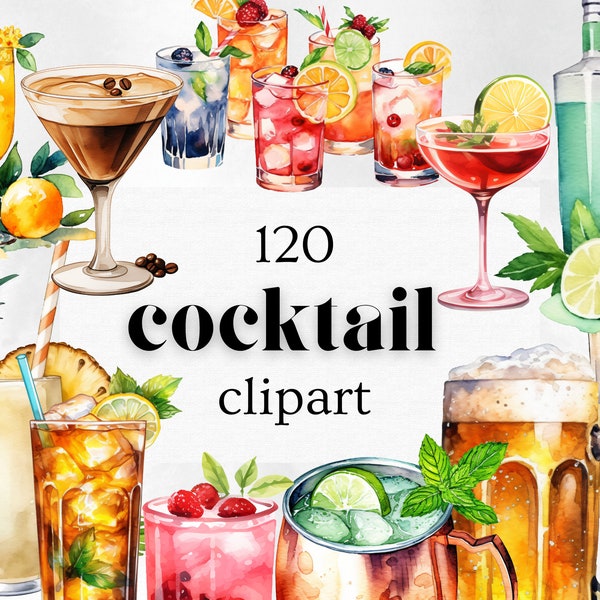 120 Cocktail Watercolor Clipart Bundle | High-Resolution Images | Digital Download | 300 DPI