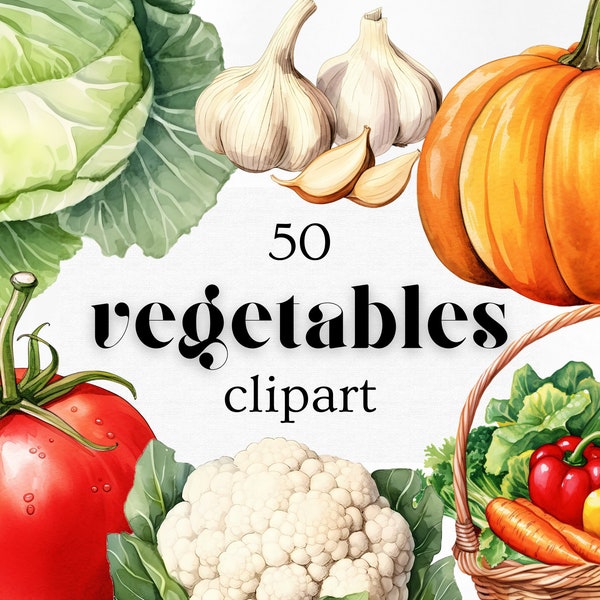 50 Vegetables Watercolor Clipart Bundle | High-Resolution Images | Instant Digital Downloads | 300 DPI