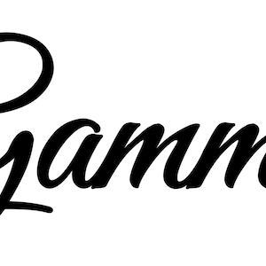 Peut inclure: Une police d'écriture cursive épelle le mot "Gamma".