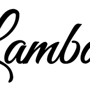 Puede incluir: La palabra "Lambda" en una fuente cursiva elegante. La letra negra se destaca sobre un fondo blanco limpio. El diseño es simple pero elegante, con un enfoque en la escritura fluida.