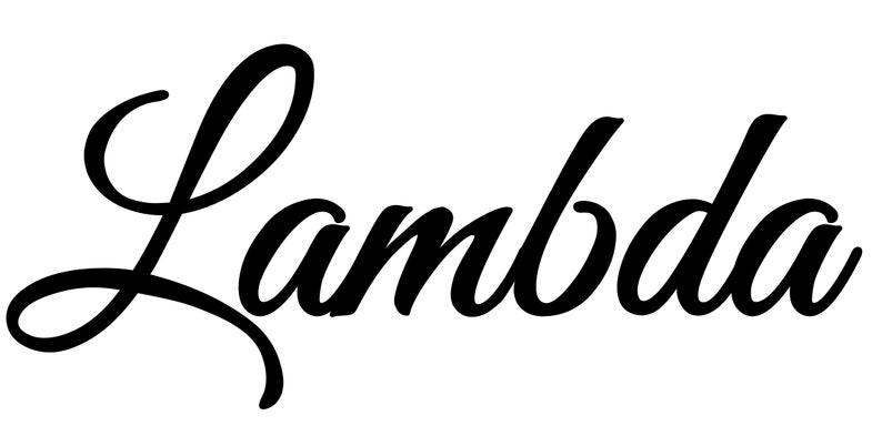 Peut inclure: Le mot "Lambda" &eacute;crit en noir dans une police cursive &eacute;l&eacute;gante sur fond blanc. Le design est simple mais &eacute;l&eacute;gant, mettant l'accent sur l'&eacute;criture fluide, id&eacute;al pour les logos ou les enseignes.