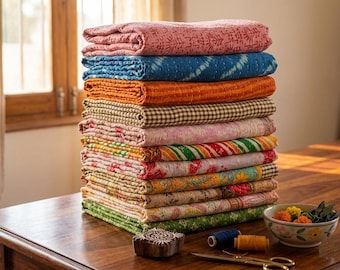 Wholesale Lot 5 Pcs Multi color Cotton Kantha Quilt: Twin Size Vintage Boho Bedspread
