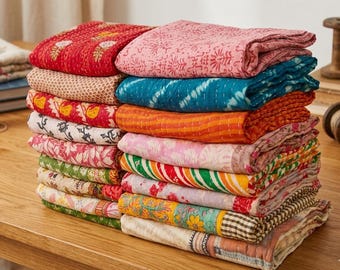 Lote al por mayor de edredón reversible de algodón Kantha: manta de cama individual estilo bohemio vintage