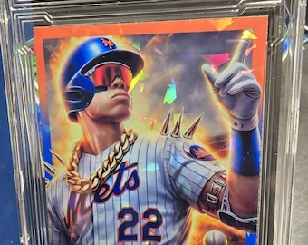 Tarjeta personalizada Juan Soto Mets Cracked Ice hecha a mano por el Artista