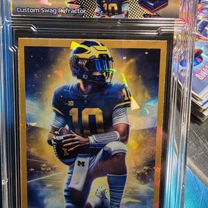 Tarjeta de homenaje retro a Tom Brady Michigan con arte Cracked Ice Tarjeta personalizada hecha a mano por el artista