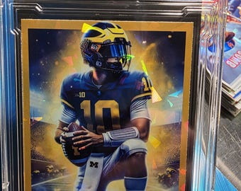 Tom Brady Michigan Retro Tribute Art card Cracked Ice Custom card hand made by the Artist