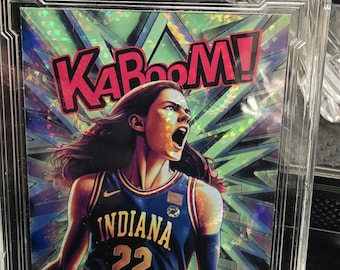 Caitlin Clark Kaboom Custom Card slabbed in a clear slab, hand made by the Artist