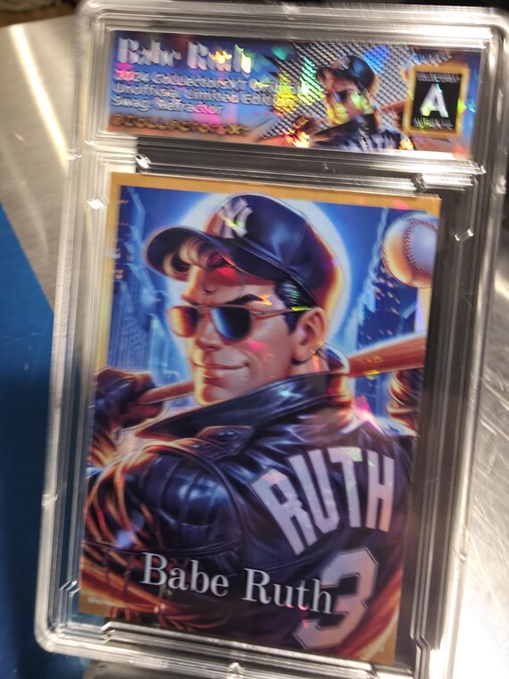 babe ruth holographic baseball card Babe Ruth Cracked Ice Custom Card Artist Print