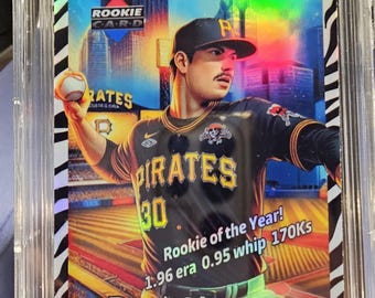 Paul Skenes Rookie of the year Tribute custom card ACEO pittsburgh pirates Silver Halo Refractor, hand made and designed by the Artist.