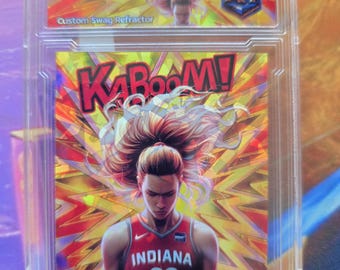 Caitlin Clark yellow Kaboom cracked Ice Custom card hand made by the Artist