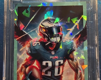 Tarjeta personalizada Saquon Barkley Cracked Ice hecha a mano por el artista