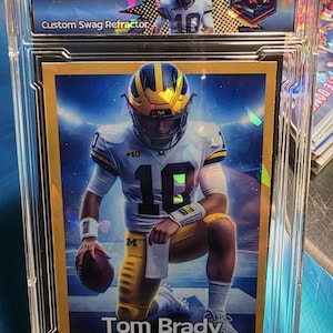 Tarjeta de homenaje retro a Tom Brady Michigan con arte Cracked Ice Tarjeta personalizada hecha a mano por el artista