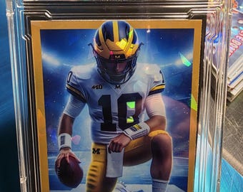 Tom Brady Michigan Retro Tribute Art card Cracked Ice Custom card hand made by the Artist