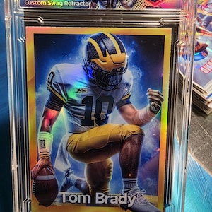 Tarjeta de homenaje retro a Tom Brady Michigan con arte Cracked Ice Tarjeta personalizada hecha a mano por el artista