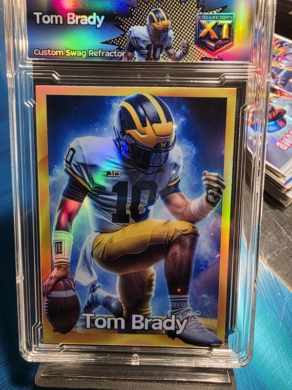 tom brady holographic card Tom Brady Michigan Retro Tribute Art card Cracked Ice Custom card hand made  by the Artist