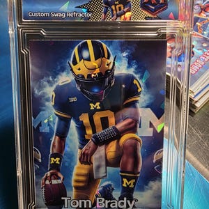 Tarjeta de homenaje retro a Tom Brady Michigan con arte Cracked Ice Tarjeta personalizada hecha a mano por el artista