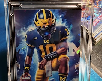 Tom Brady Michigan Retro Tribute Art card Cracked Ice Custom card hand made by the Artist