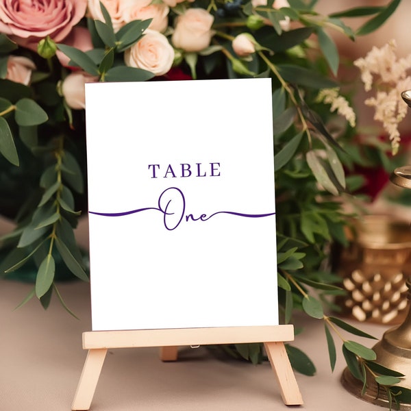 Party & Wedding Table Numbers 1 - 20| Purple and White | Printable | Digital Download | 5in x 7in