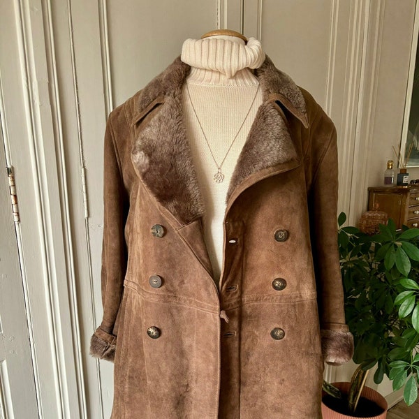 Manteau cuir retourné vintage