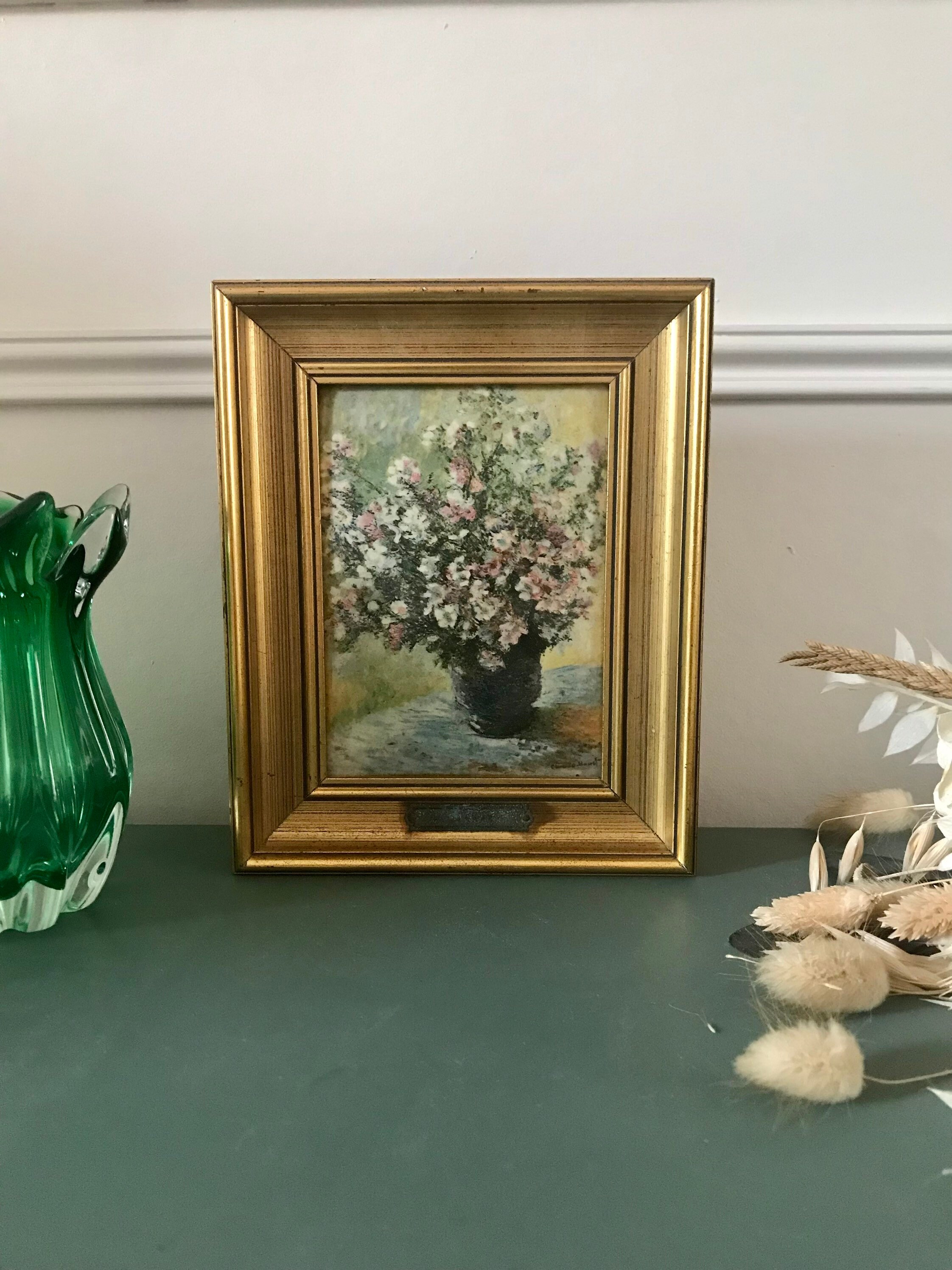 Cadre Plaque Émaillée Vase de Fleurs