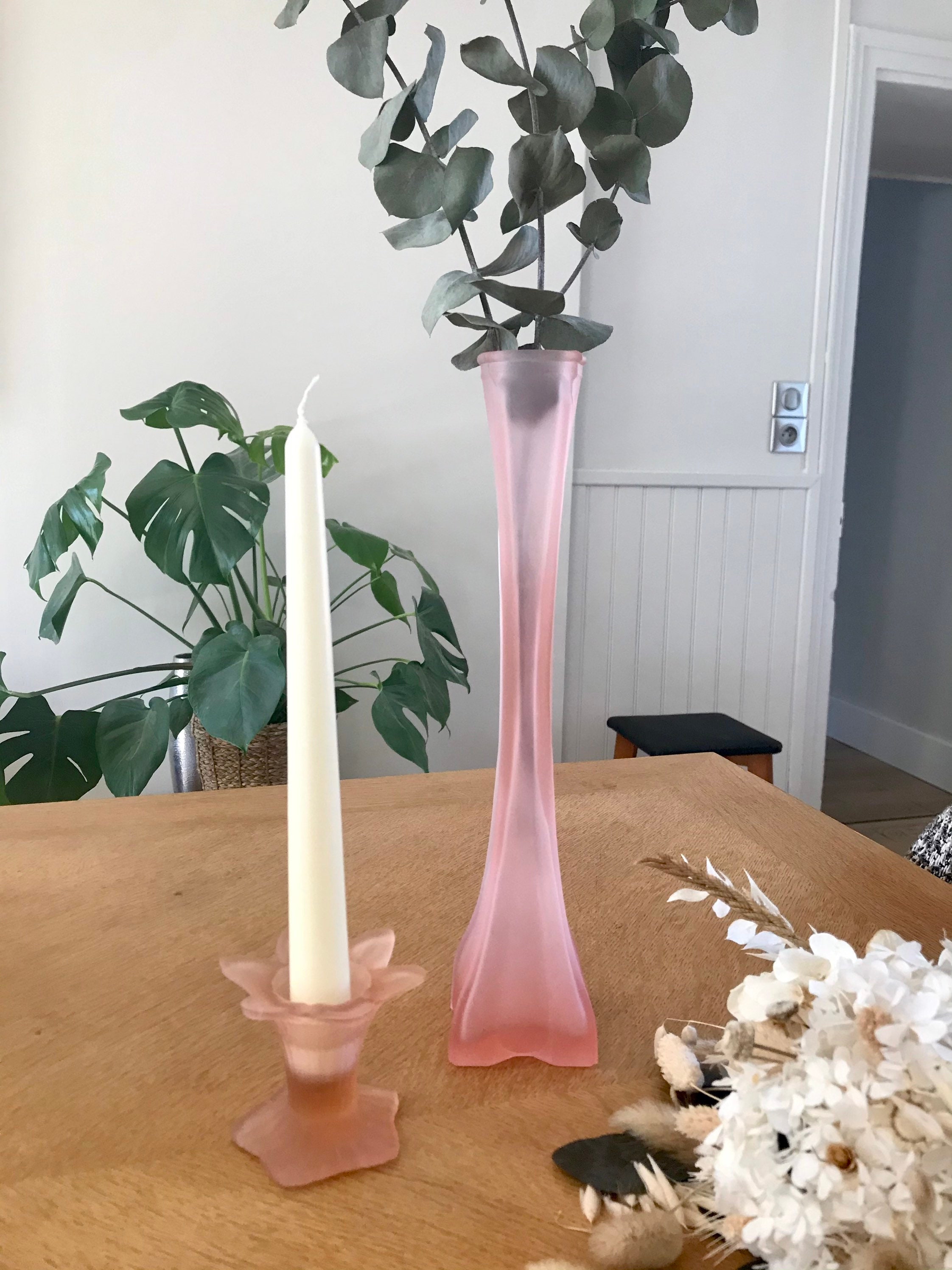 Ensemble Soliflore et Bougeoir Pâte de Verre