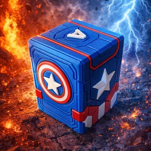 Captain America Deckbox magic the Gathering für 100+ Karten – 3D‑gedruckt im Captain‑America‑inspirierten Design