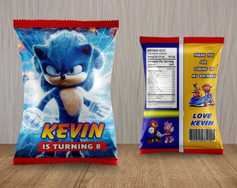 Sonic chip bags, sonic birthday chip bag, sonic party chip bag, sonic the hedgehog chip bag labels, favor bag, chip bag wrapper