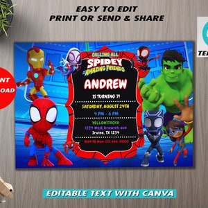 Spidey and His Amazing Friends Birthday Invitation Template, Editable Spidey Invitation, Spidey Birthday Invitation, Digital Spidey Invite