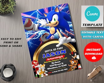 Sonic Birthday Invitation Template: Editable Party Invite (Digital)