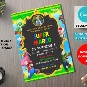 Super Mario Birthday Invitation, Super Mario Invitation Template, Editable Super Mario Birthday Invite, Kids Digital Supermario Party Invite