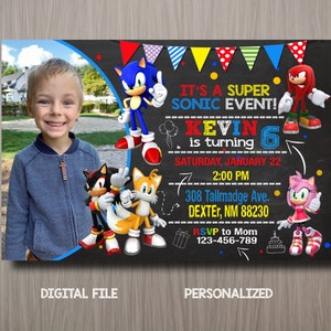 Faire-part d'anniversaire Sonic le hérisson, invitation numérique pour enfants, invitation numérique Sonic, fête d'anniversaire Super Sonic