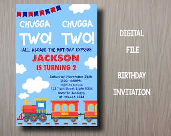 Train 2nd Birthday Invitation, Choo Choo Party (Digital File)