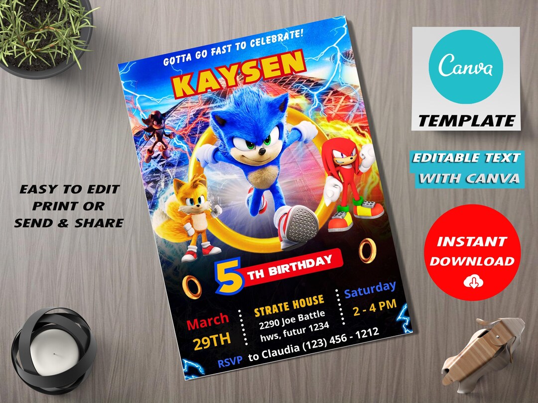Sonic the Hedgehog Birthday Invitation, Sonic Invitation Template ...
