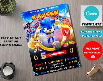 Sonic Birthday Invitation Template: Printable Party Invite (Digital Download)